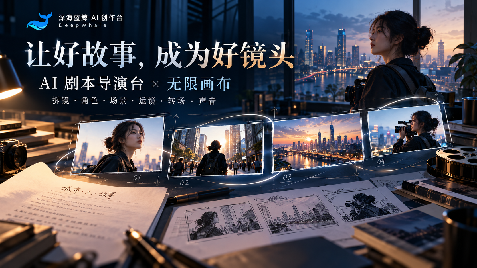 AI 剧本导演台与无限画布品牌宣传图